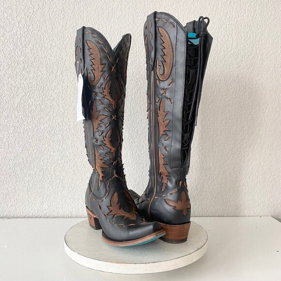 Lane Boots Shoes - Lane Reverie Black Cowboy Boots 8.5 Western Wear Tall Wide Calf Snip Toe Lace Up